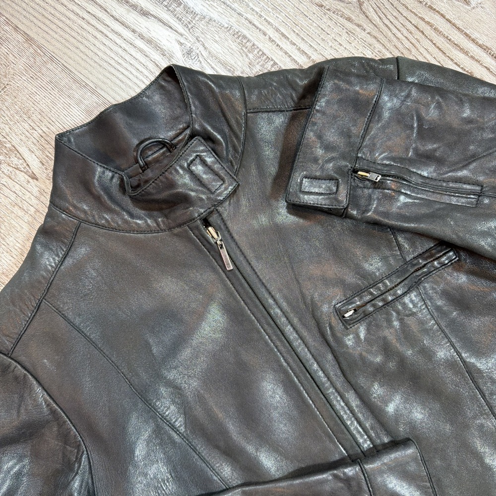 Express World Brand Leather Jacket Women's Medium Black Moto Zip Biker Coat